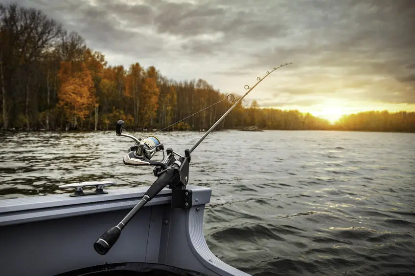 Fall bass fishing on a forested lake