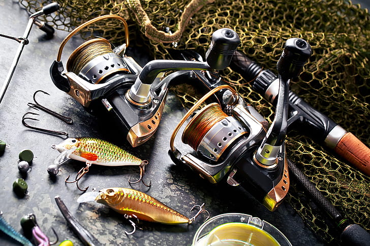 Affordable fishing gear flat lay